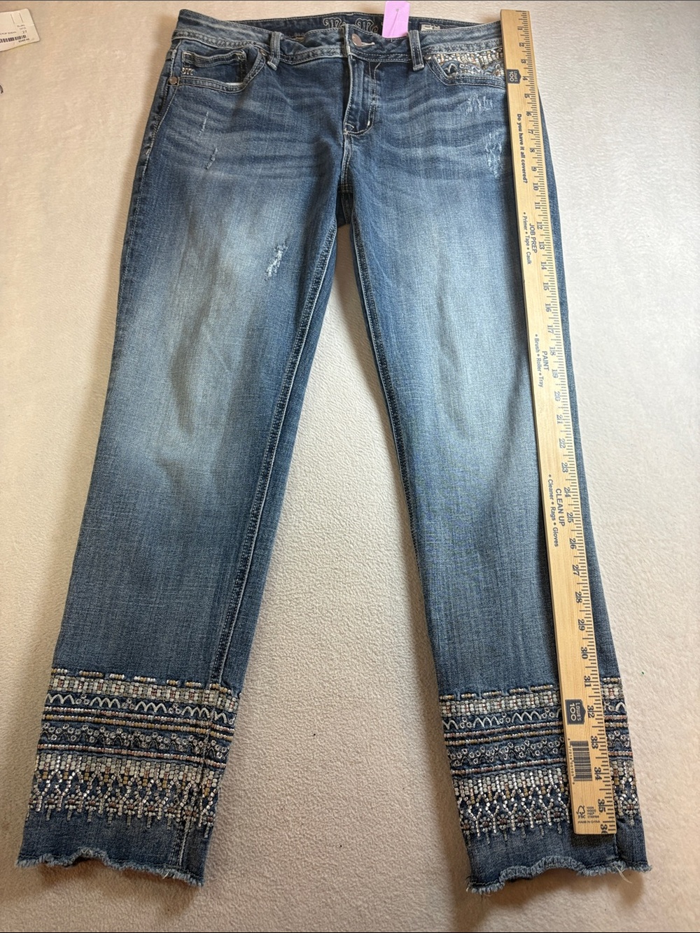 Miss Me Blue Embroidered Cropped Jeans with Frayed Hem